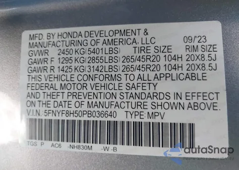 2023 Honda Passport Awd Ex-L z USA, uszkodzony, nr VIN 5FNYF8H50PB036640